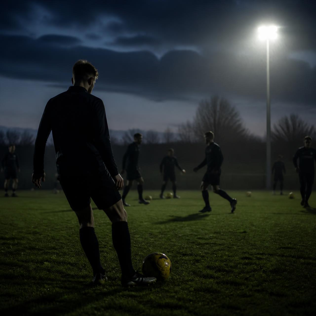 Training des FC Besa bei Dämmerung (Platzhalterbild)